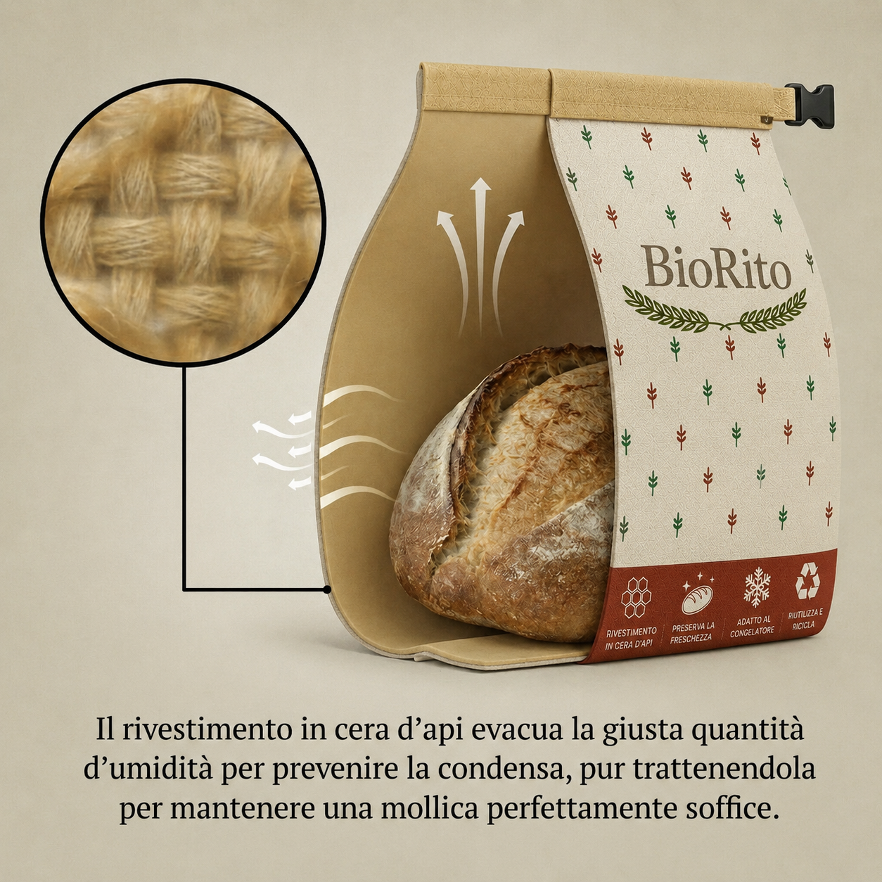 Sacca porta pane riutilizzabile per baguette e pane casereccio