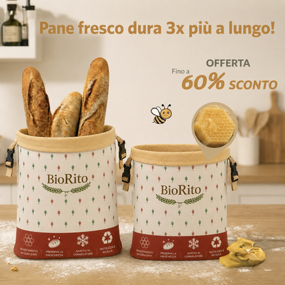 Sacca porta pane BioRito in cucina con pagnotte a lievito madre
